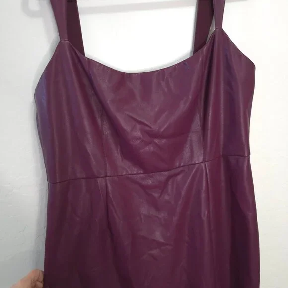 Sachin & Babi Size 14 Purple Maroon Faux Leather Midi Dress Slit Ruffle - Picture 12 of 13